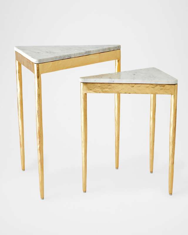 Triangular Gold Leaf Nesting Tables, Set of 2